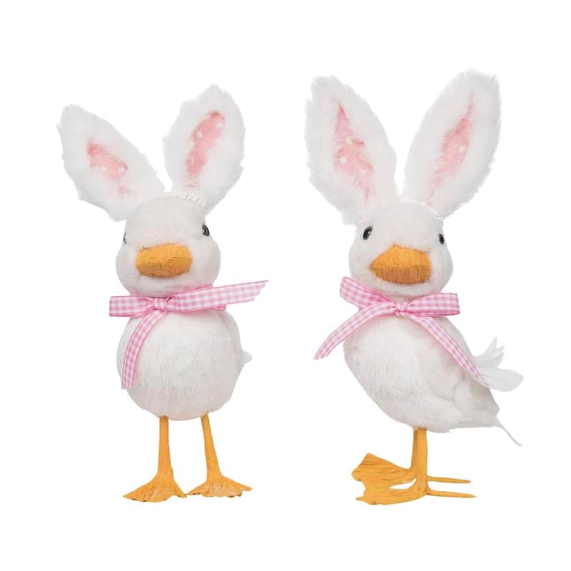 Transpac Sisal Ducks w/Rabbit Ear Set of 2 Home Decorations Easter