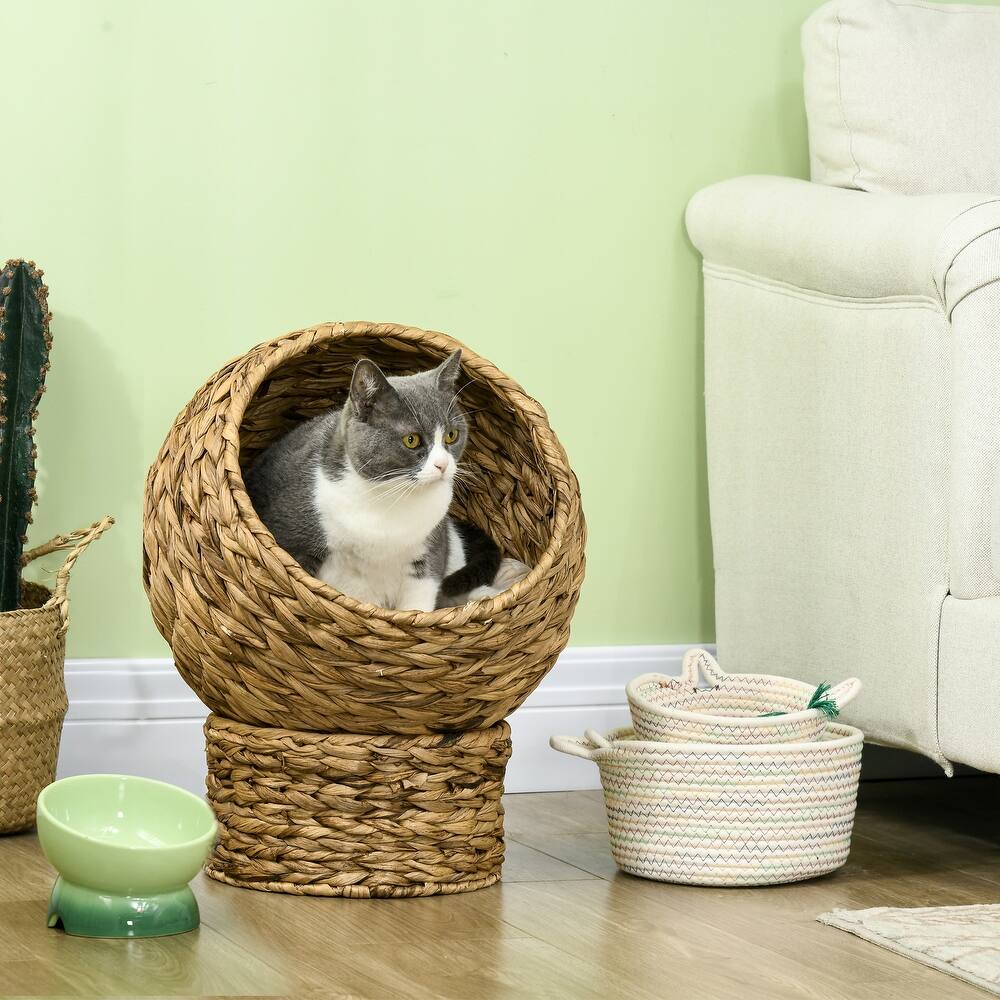 Pawhut Banana-Leaf Condo Pod Elevated Cat Bed