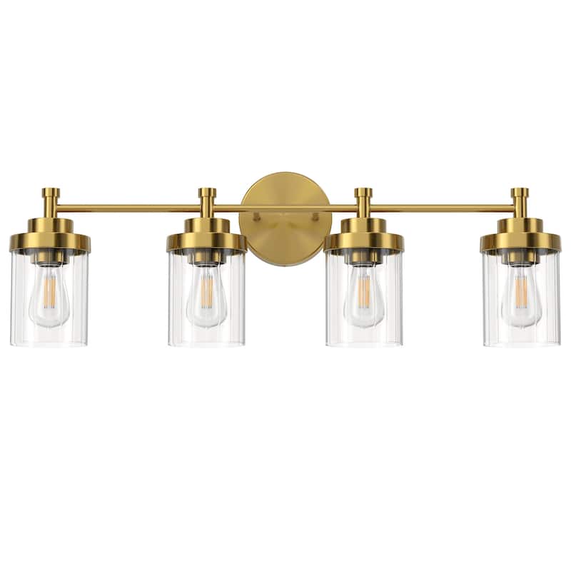 Modern Dimmable Vanity Light with Clear Ribbed Glass Shades E26 Sockets