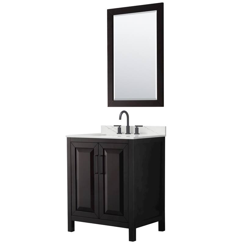 Wyndham Collection WCV252530S-QTZ-US3M24 Daria 30" Free Standing - Dark Espresso / Giotto Quartz Top / Matte Black