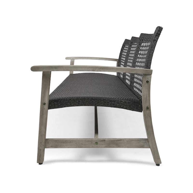 Outdoor Rattan Loveseat Sofa Acacia Wood 3 Seater Couch