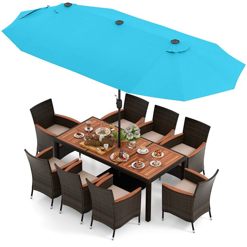Costway 11 PCS Patio Wicker Dining Set with Double-Sided Outdoor - See Details