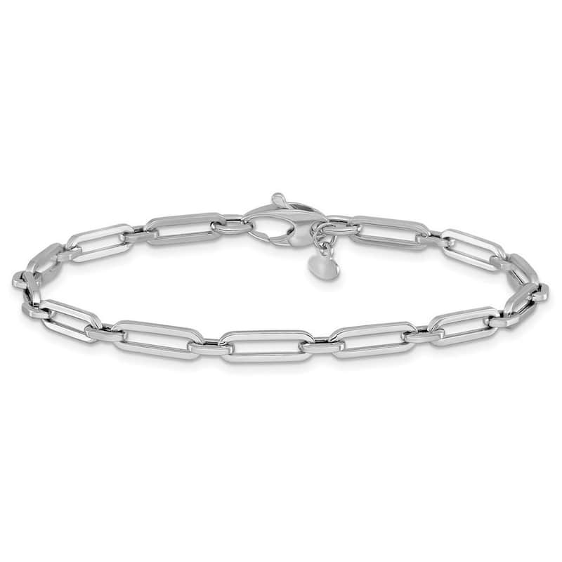 Curata 10k White Gold Polished Flat Oval Paperclip Link Bracelet Options: 7.25" 8.25"