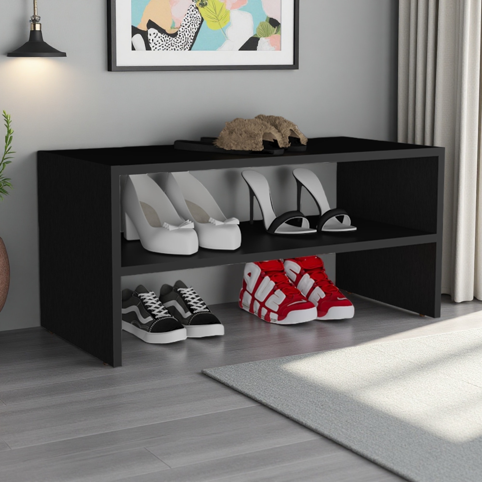 28.3"L Shoe Rack, 2 Shelves, Modern Design, Durable Manufactured Wood, Compact & Space-Saving, Easy Assembly