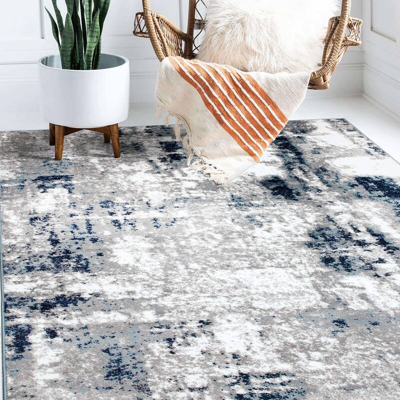 World Rug Gallery Contemporary Abstract Distressed Area Rug - 3'3"x5' - Blue - Rectangle