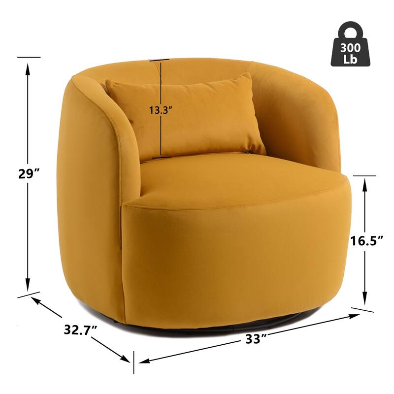 KINWELL 34" Wide Velvet Upholstered Swivel Accent Chair with Toss Pillow