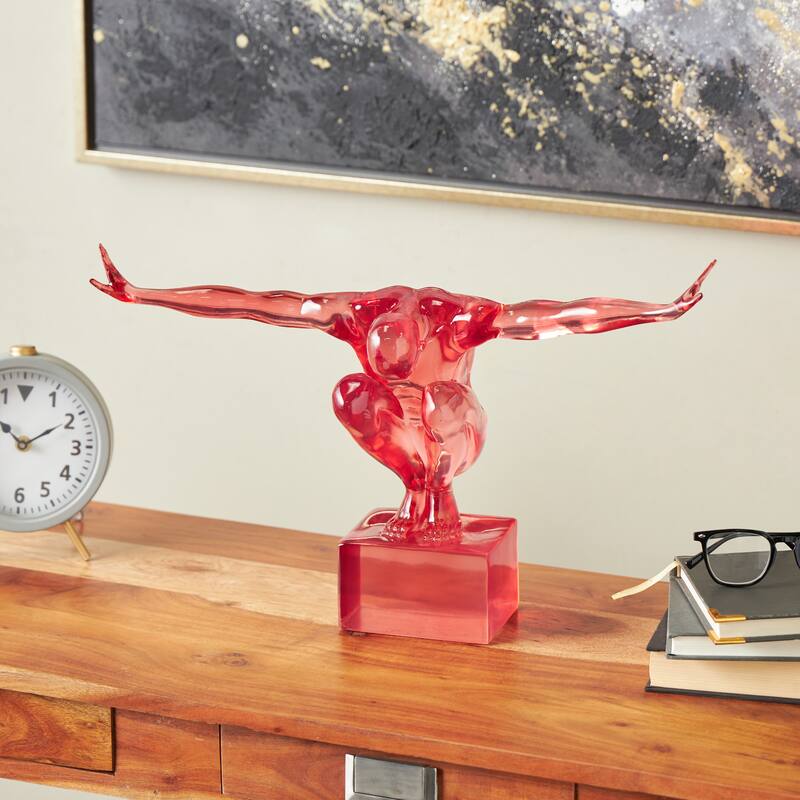 Light Blue, Green or Pink Resin Tinted Posing People Decorative Sculpture - Pink