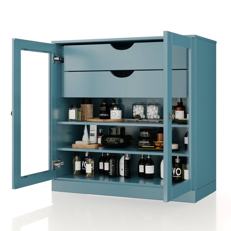 Palace Imports 100% Solid Wood 32" Bathroom Cabinet with Clear Glass Doors, 2-Drawers and Adjustable Shelves