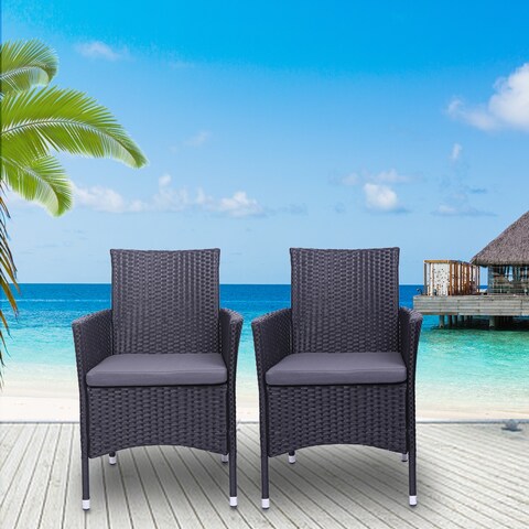 2pcs Single Backrest Chairs Rattan Sofa Black