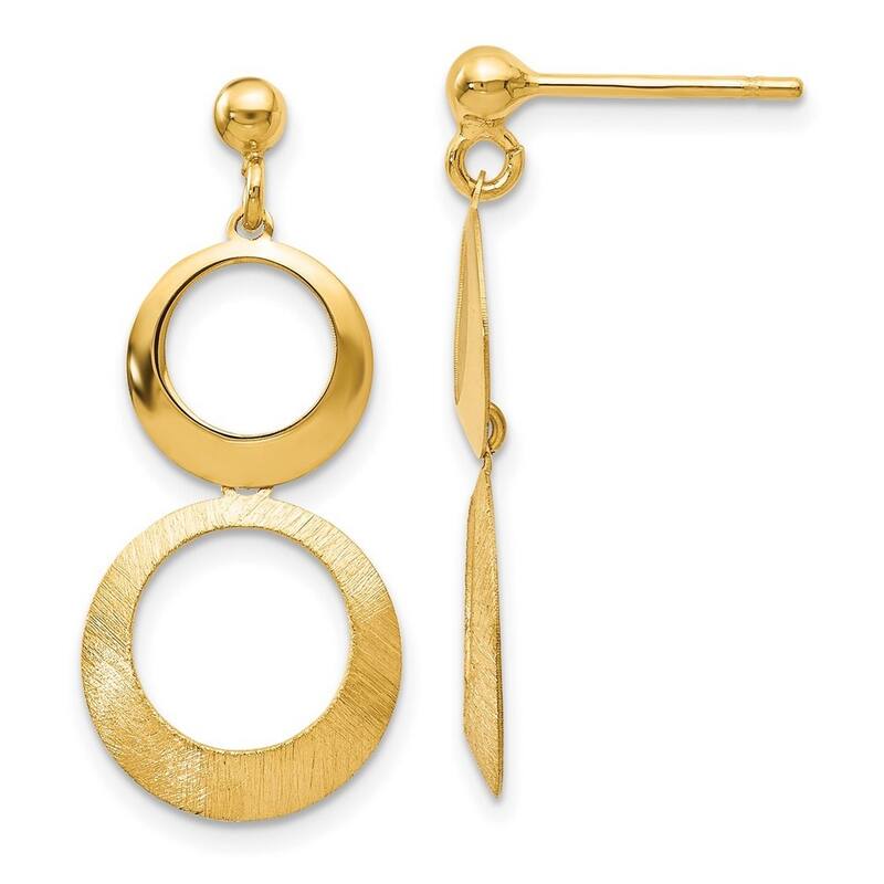Curata 14k Yellow Gold 28x12mm Scratch Finish Circle Post Earrings