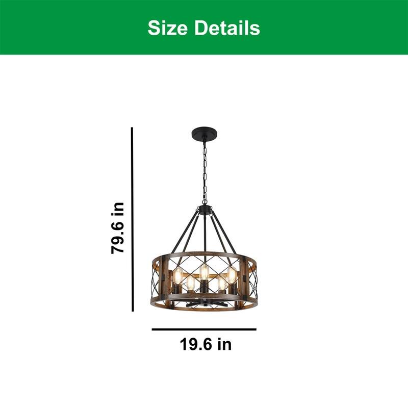 5 Light bulb chandelier black and brown wood kitchen island light metal pendant light