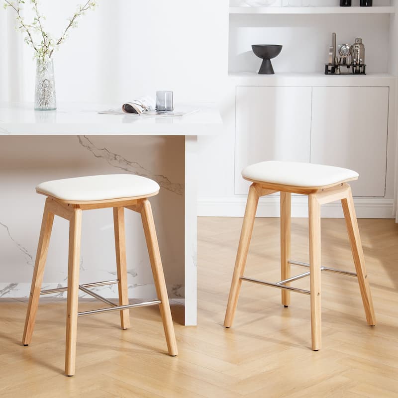 26-Inch Faux Leather Wood Counter Stools Set of 1/2/3 - 26"H x 18.1"L x 16.5"D