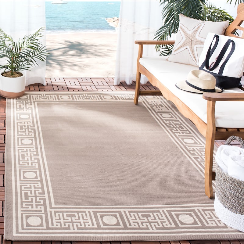 SAFAVIEH Courtyard Alix Indoor/ Outdoor Waterproof Patio Backyard Rug - 6'7" x 9'6" - Dark Beige/Beige