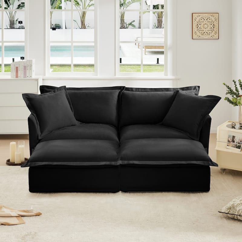 Convertible Sectional Sofa with Movable Ottoman, Home Theater Loveseat with Deep Seat, 2-Seater Modular Couches for Small Spaces - Black