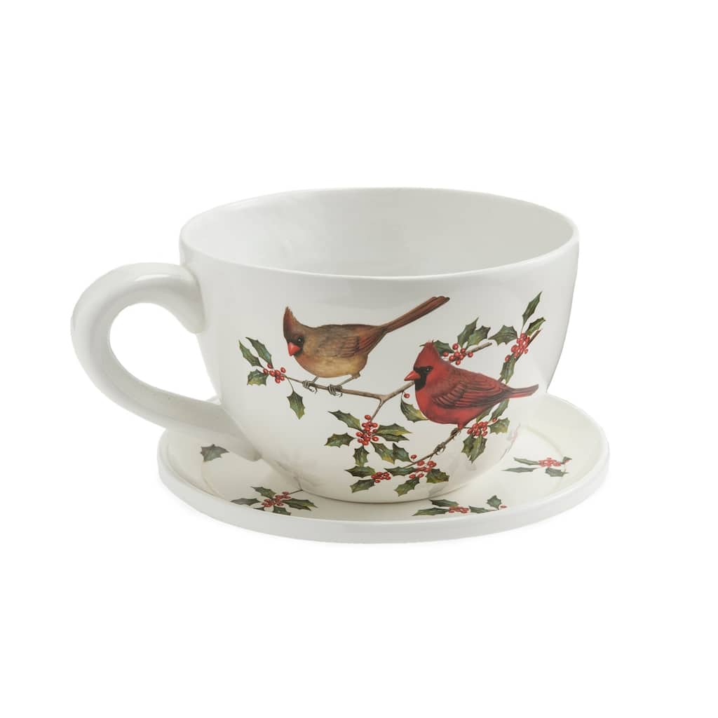 Cardinal Teacup Indoor/Outdoor Resin Planter with Saucer