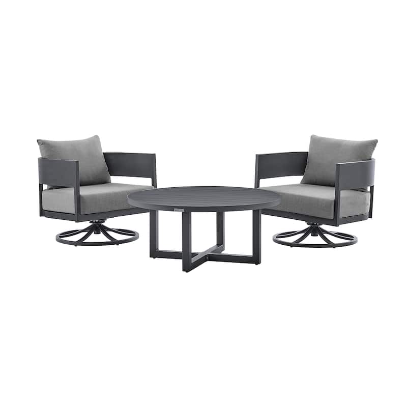 Argiope Dark Grey Aluminum Outdoor Swivel 3-Piece Chat Set