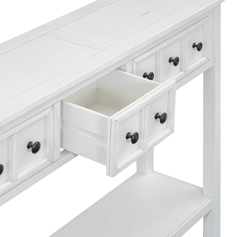 Entryway Console Table 60" Long Solid Wood Sofa Table Accent Tables with 4 Storage Drawers and Bottom Shelf for Living Room