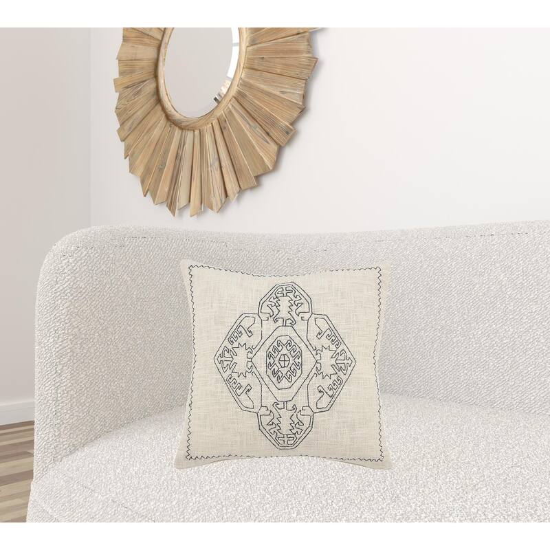 HomeRoots 20" X 20" Off-White And Navy 100% Cotton Abstract Zippered Pillow