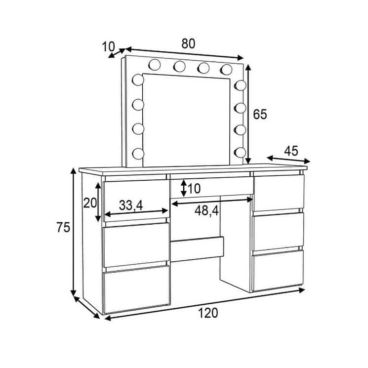 Large White Vanity Tables with Mirror and Light