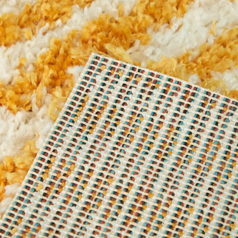 Hughes Geometric Striped Shag Area Rug