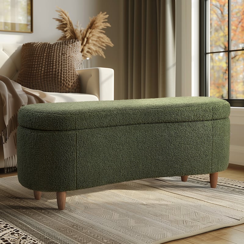 INK IVY Bailey Boucle-Style Curved Storage Accent Bench