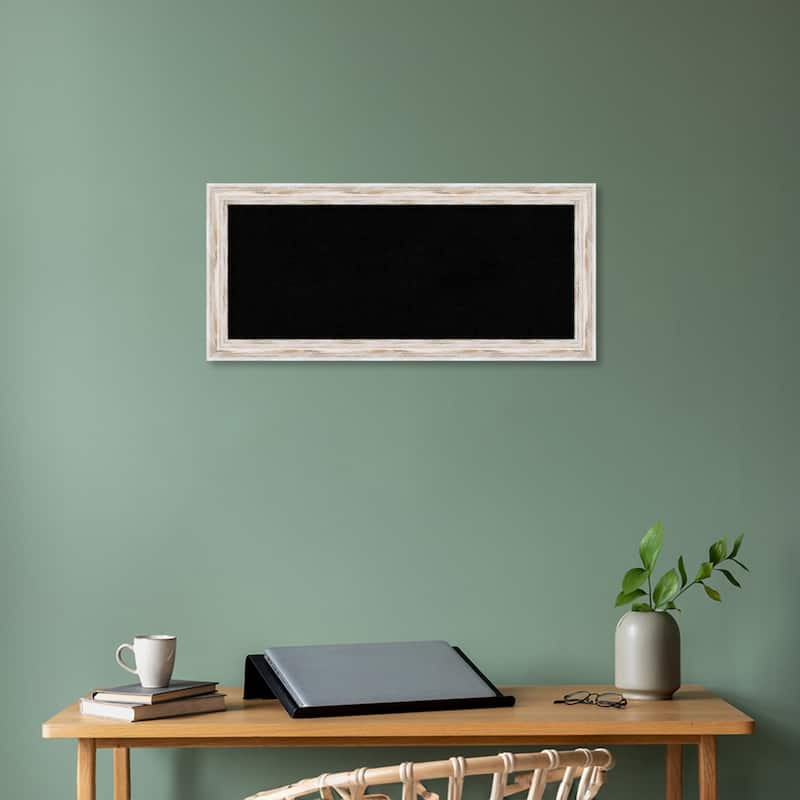 Alexandria White Wash Narrow Wood Framed Black Corkboard Bulletin Board, Organization Board, Pin Board