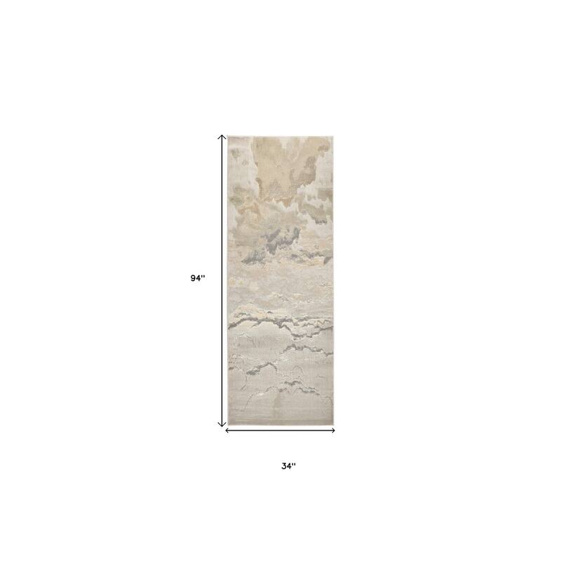 Ziquv Power Loomed Abstract Modern Stain Resistant Area Rug By HomeRoots - 94' X '34' X '0.39