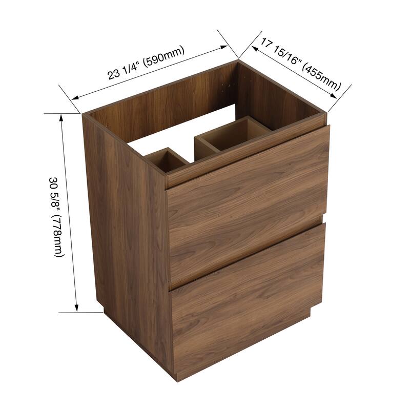 Modern 24" Bathroom Vanity with Double Drawers, Freestanding Cabinet in Oak, Easy Assembly