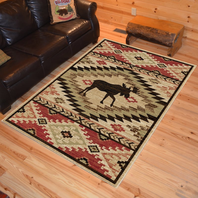 Lodge King High Country Elk Southwest Area Rug