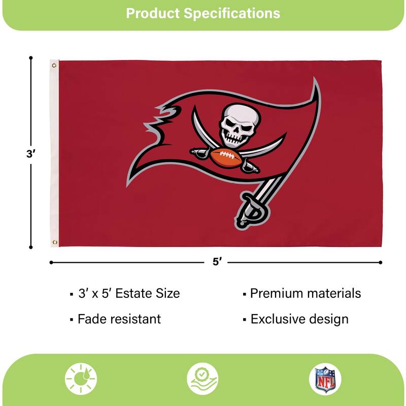 Tampa Bay Buccaneers Single Sided Flag w/ 2 Grommets, 3'x5'