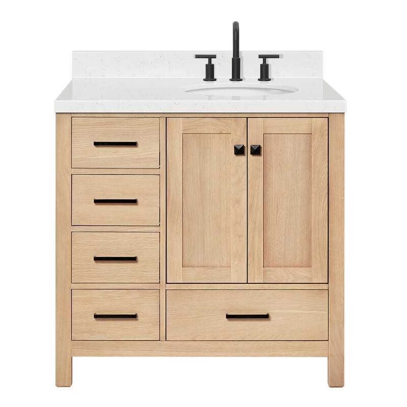 Ariel A036SRCQOVO Cambridge 36" Free Standing Single Basin Vanity Set - Oak / Carrara White Quartz Top / Matte Black