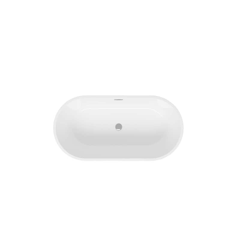 59 in. x 30 in. Acrylic Freestanding Soaking Bathtub with Center Drain in Glossy White