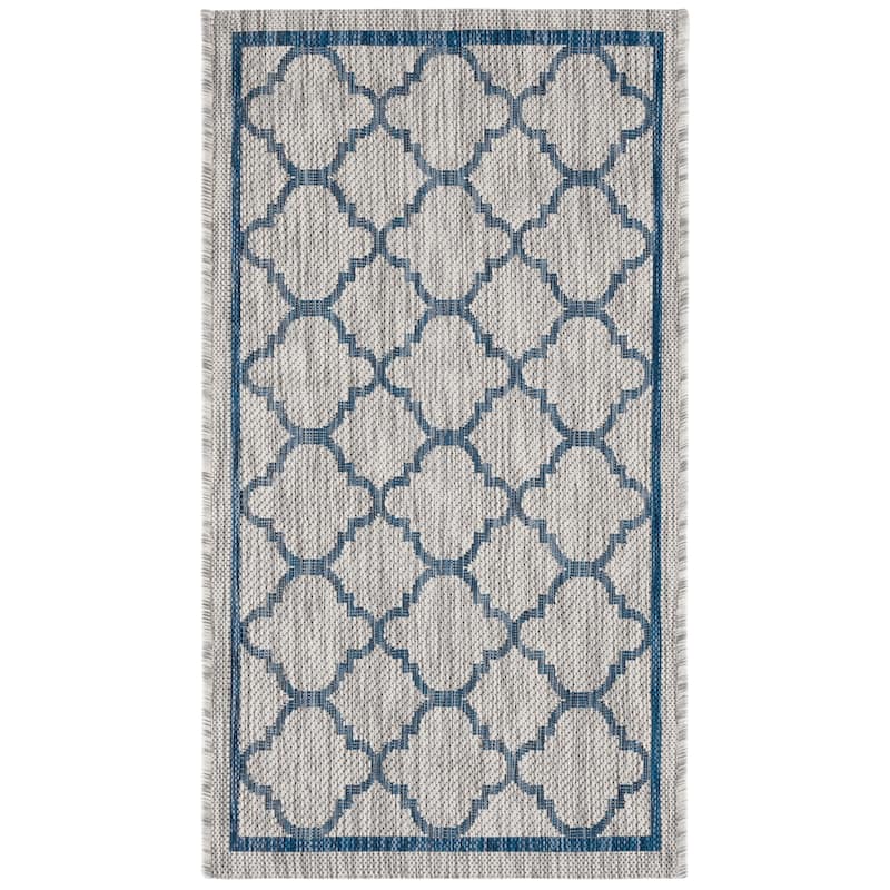 SAFAVIEH Courtyard Kamini Indoor/ Outdoor Waterproof Patio Backyard Rug - 2' x 3'7" - Grey/Navy