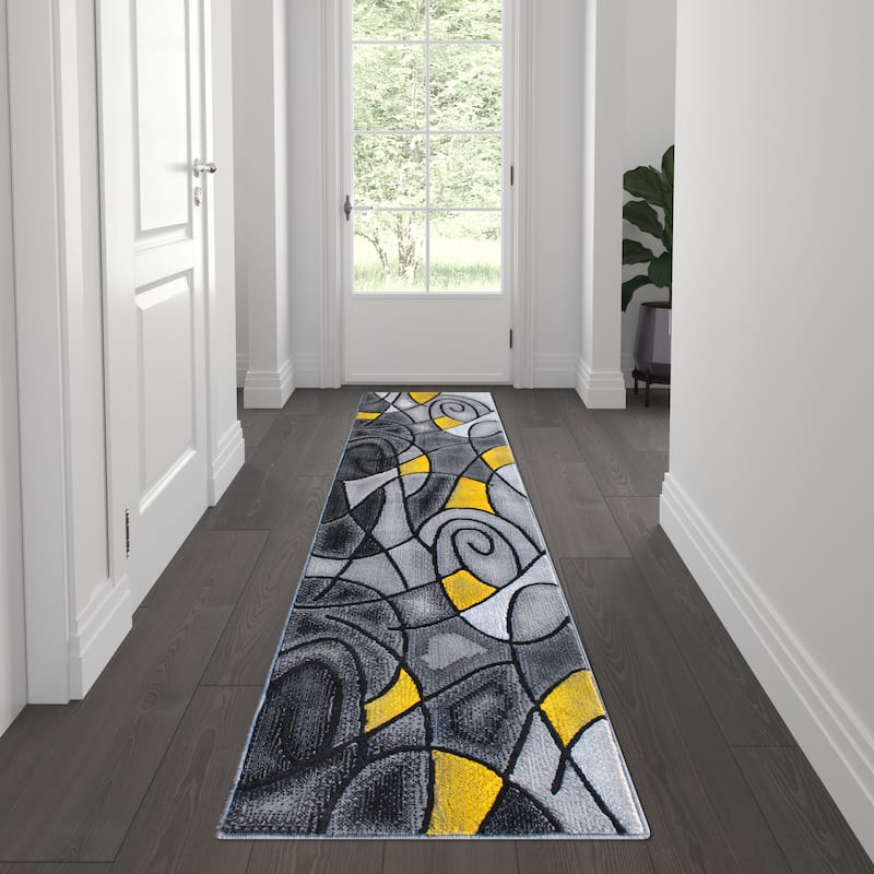 Modern Olefin Accent Area Rug - Abstract Pattern - 2' x 7' - Yellow