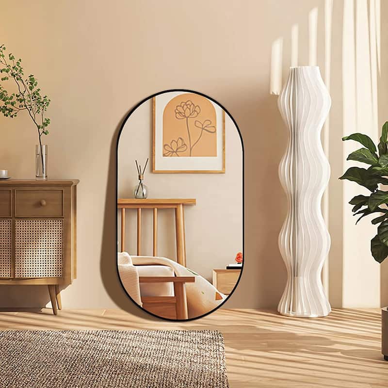 20 x 28 Inch Metal Oval Mirror - Black