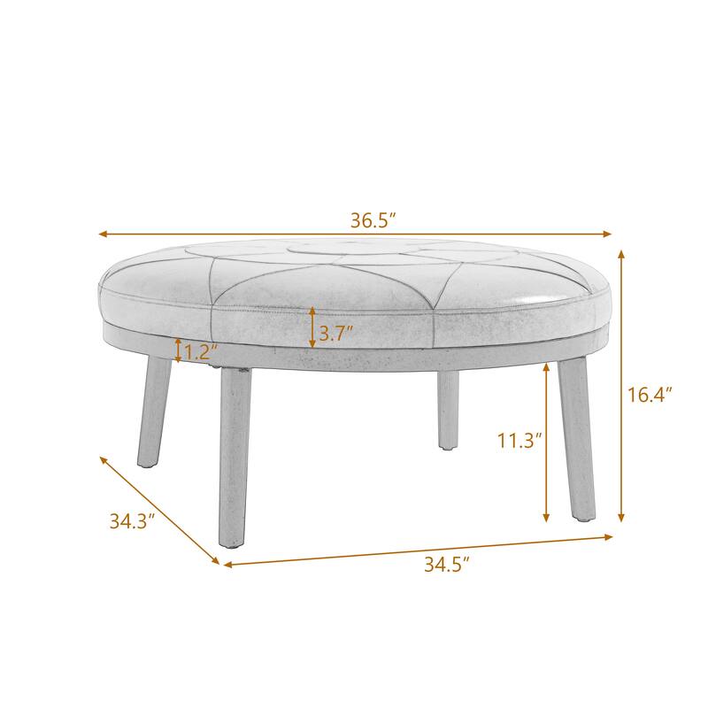 UIXE Full Grain Genuine Italian Leather Round Ottoman Modern Oversize Side Tble