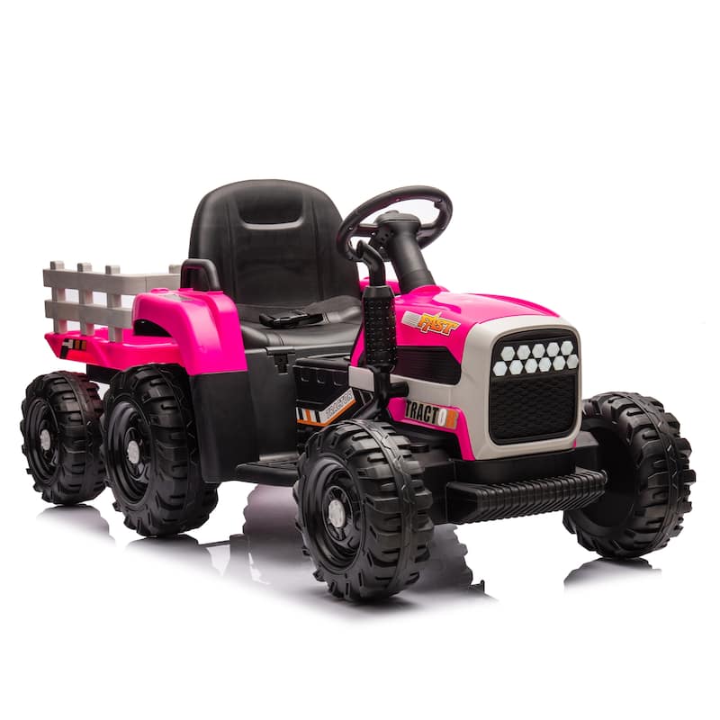 Ride on Tractor with Trailer, 24V Battery Powered Electric Tractor Toy, Electric Vehicle for Kids with 3 Speeds, Red