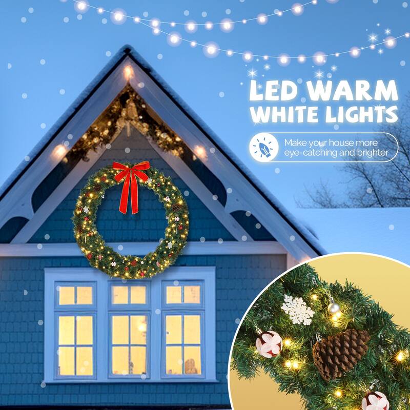 48 Inch Christmas Garland with 150 LED Lights and 450 PVC Branches for Indoor and Outdoor Holiday Decoration - 48"