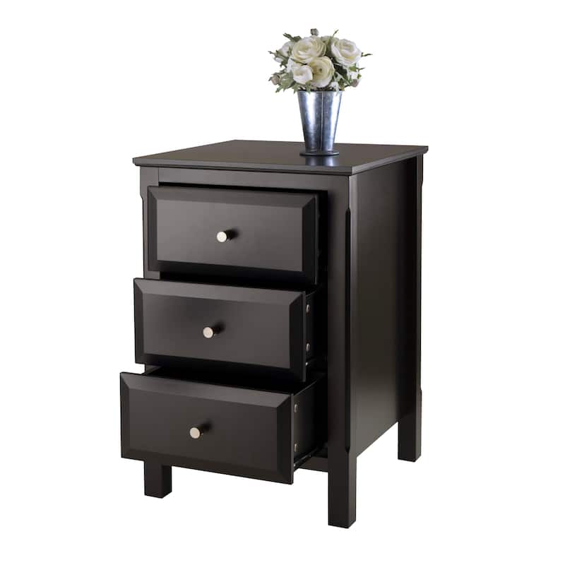 Black Wooden Nightstand Accent Table with 3 Spacious Storage Drawers - 15.75”L x 15.75”W x 23.63”H