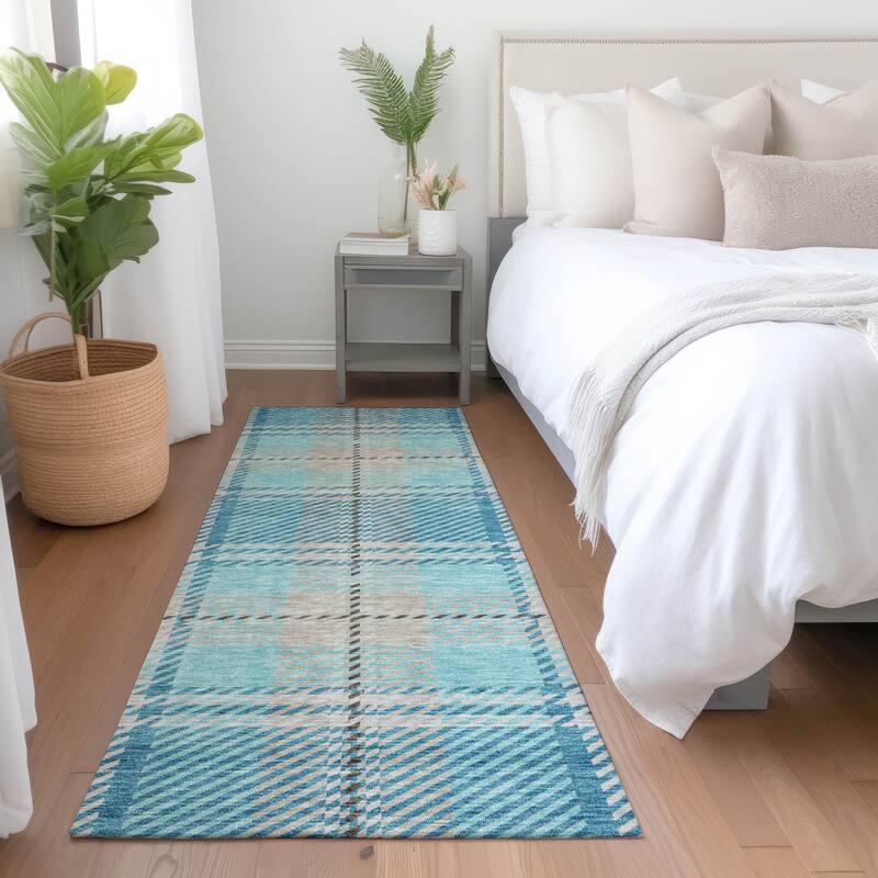 Premium Washable Super Soft Plaid Mayfield Rug - Teal - 2'3" x 7'6"