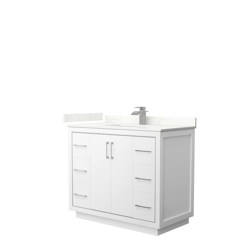 Icon 42-inch Single Vanity, Quartz Top - White, Nickel Trim, Giotto Quartz Top