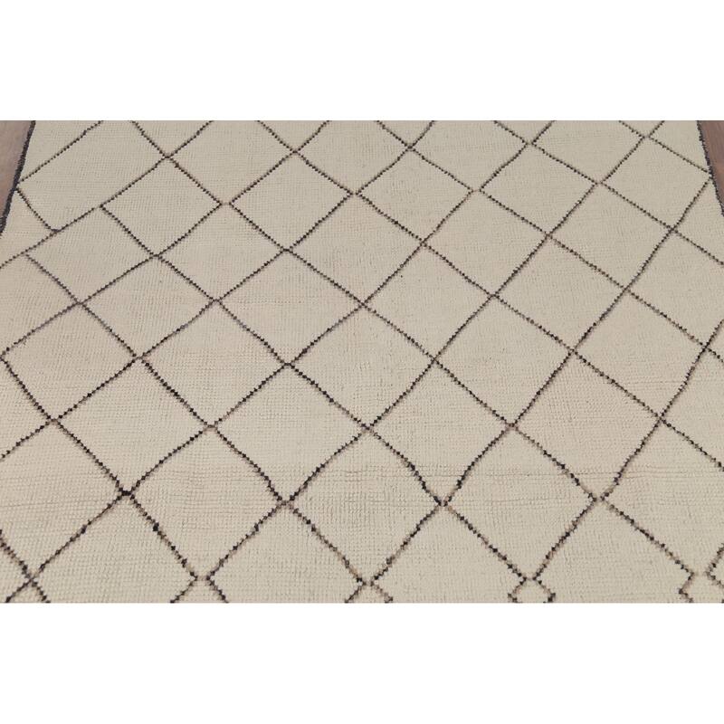 Beige Trellis Moroccan Oriental Area Rug Hand-Knotted Wool Carpet - 6'3"x 9'9"