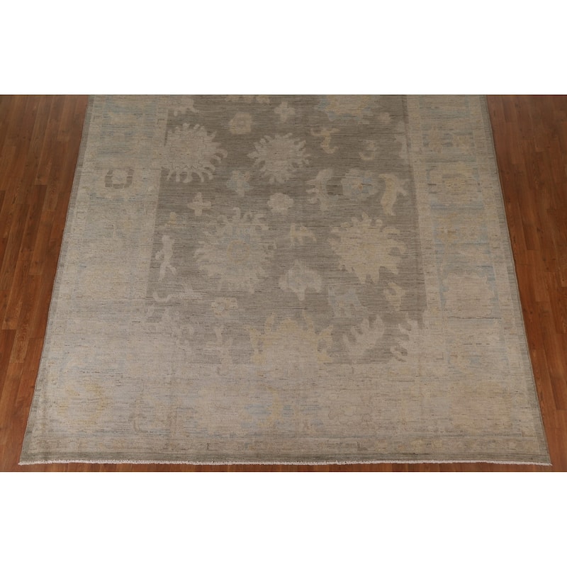 Gray Floral Oushak Turkish Area Rug Hand-knotted Oriental Wool Carpet - 9'1"x 11'10"