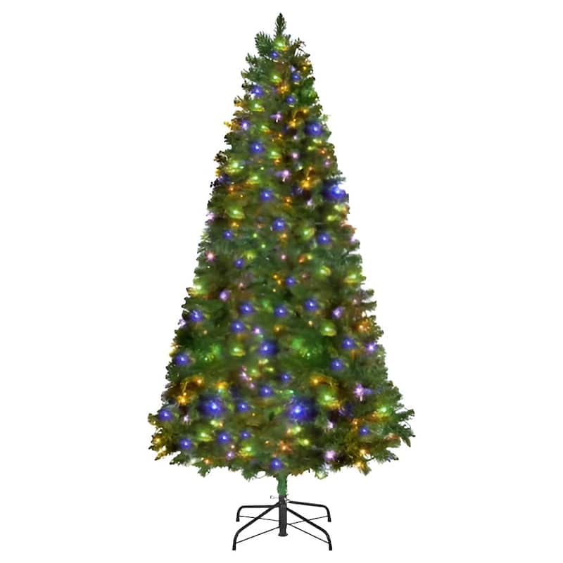 Green PVC and Iron 6x3.74 ft Pre-Lit Christmas Tree with 330 LED Lights and 11 Modes - 3.74 x 6 ft