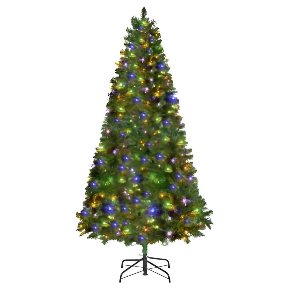 Green PVC and Iron 6x3.74 ft Pre-Lit Christmas Tree with 330 LED Lights and 11 Modes - 3.74 x 6 ft