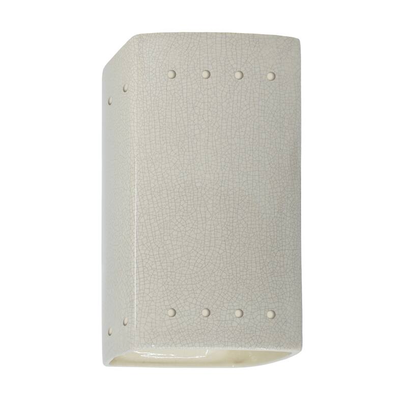 Justice Design Ambiance - Small Rectangle w/ Perfs Wall Sconce - Open Top & Bottom - Replaceable Bulb - White Crackle