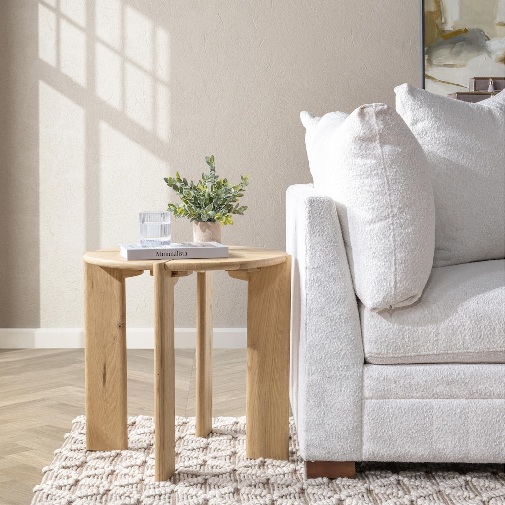 Kering Oak Wood Round End Table by Kosas Home