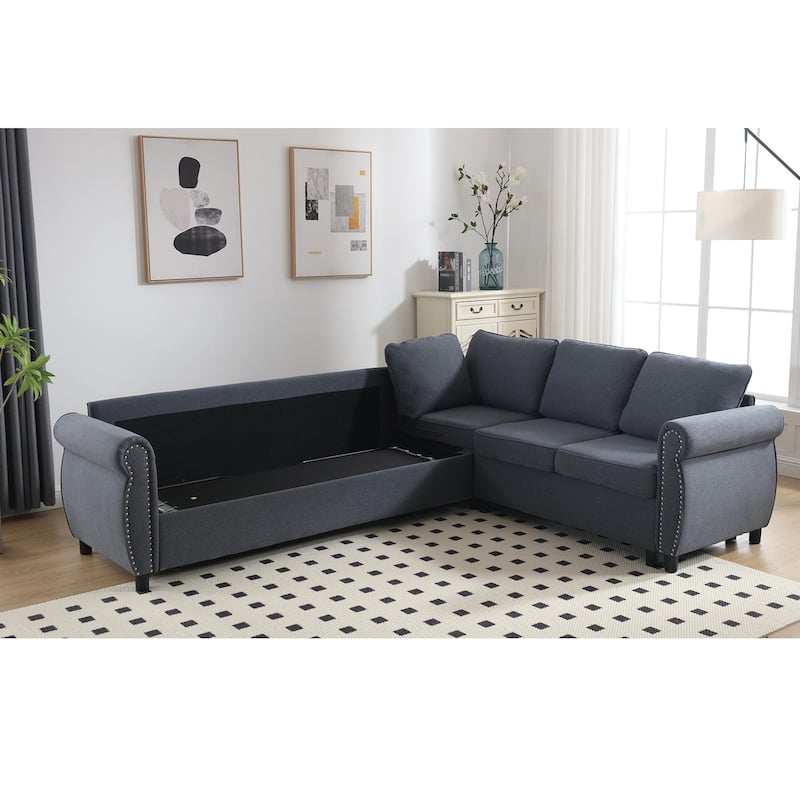 104'' Large Sleeper Sofa Bed, L-Shaped Sectional Couch, Dark Gray