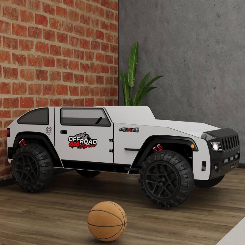 Furniture of America Keanu Modern White Twin Off-Road Style Platform Bed with LED Headlights