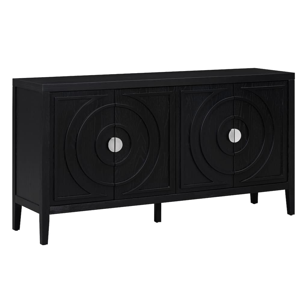 Black Country Style Circular Groove Sideboard with Round Metal Handles